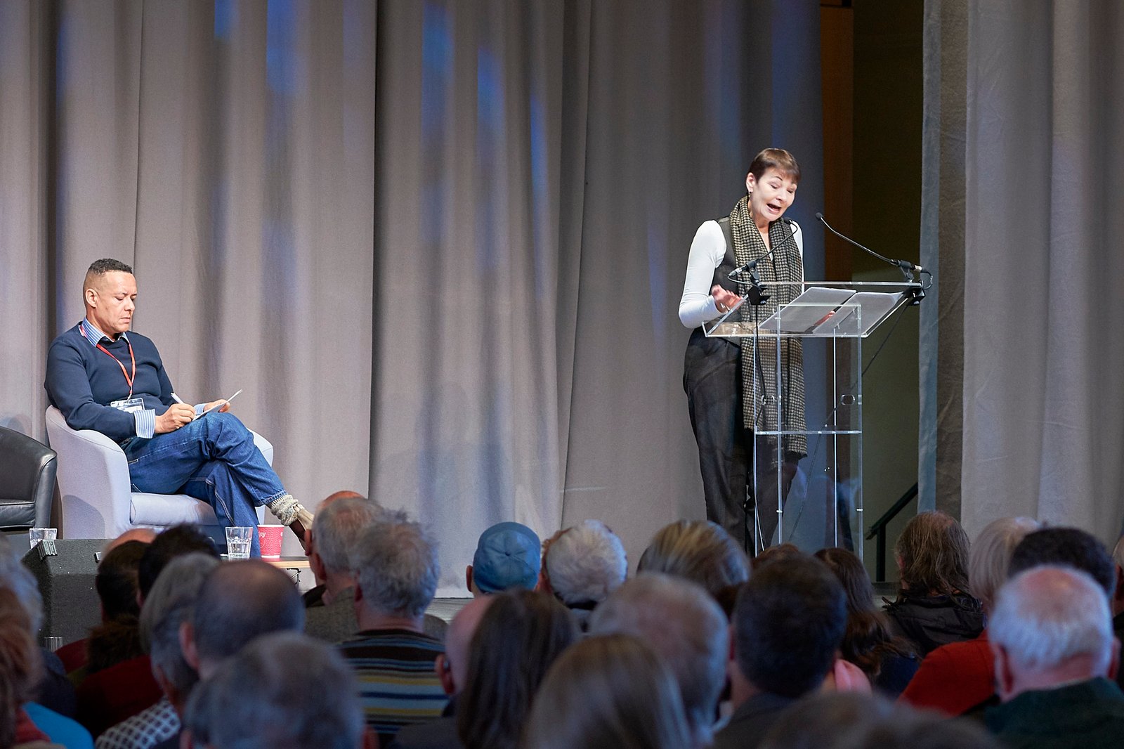 Caroline Lucas at lectern